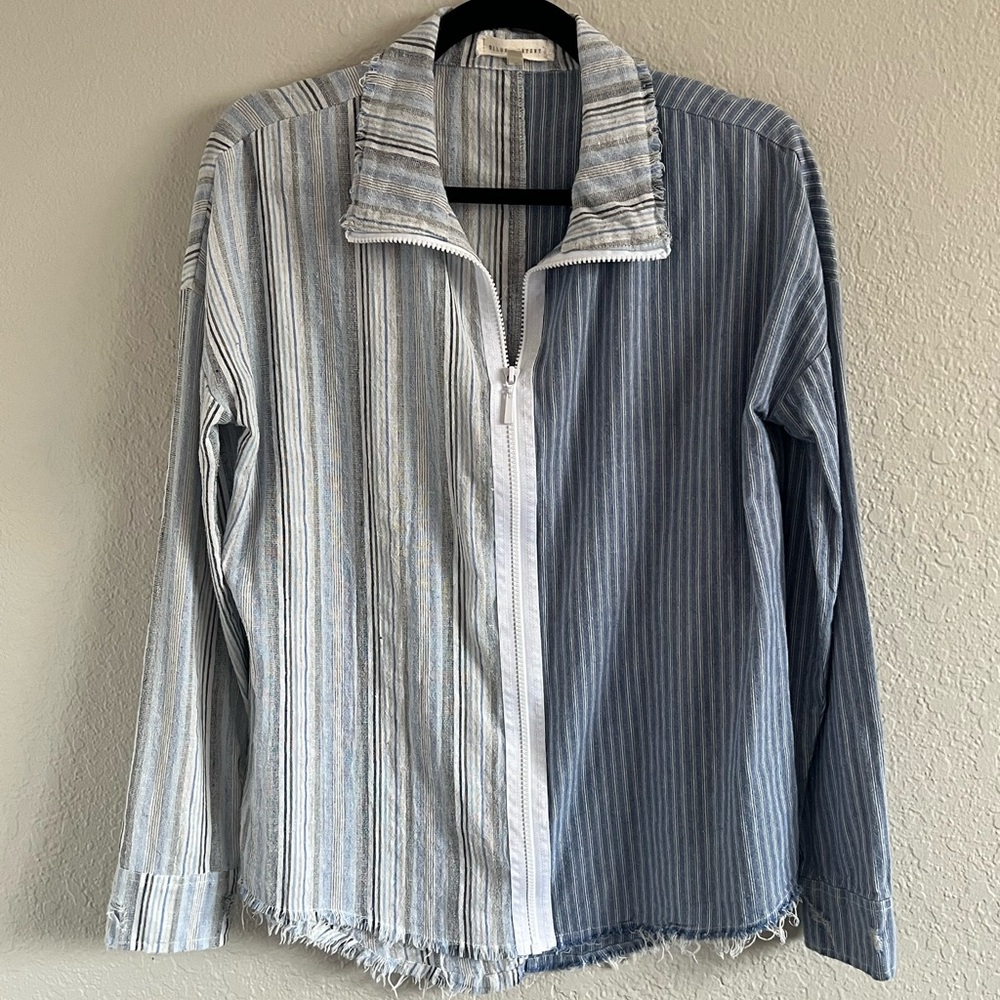 Gilded Intent Mixed Pattern Zip Up Collared Linen… - image 1